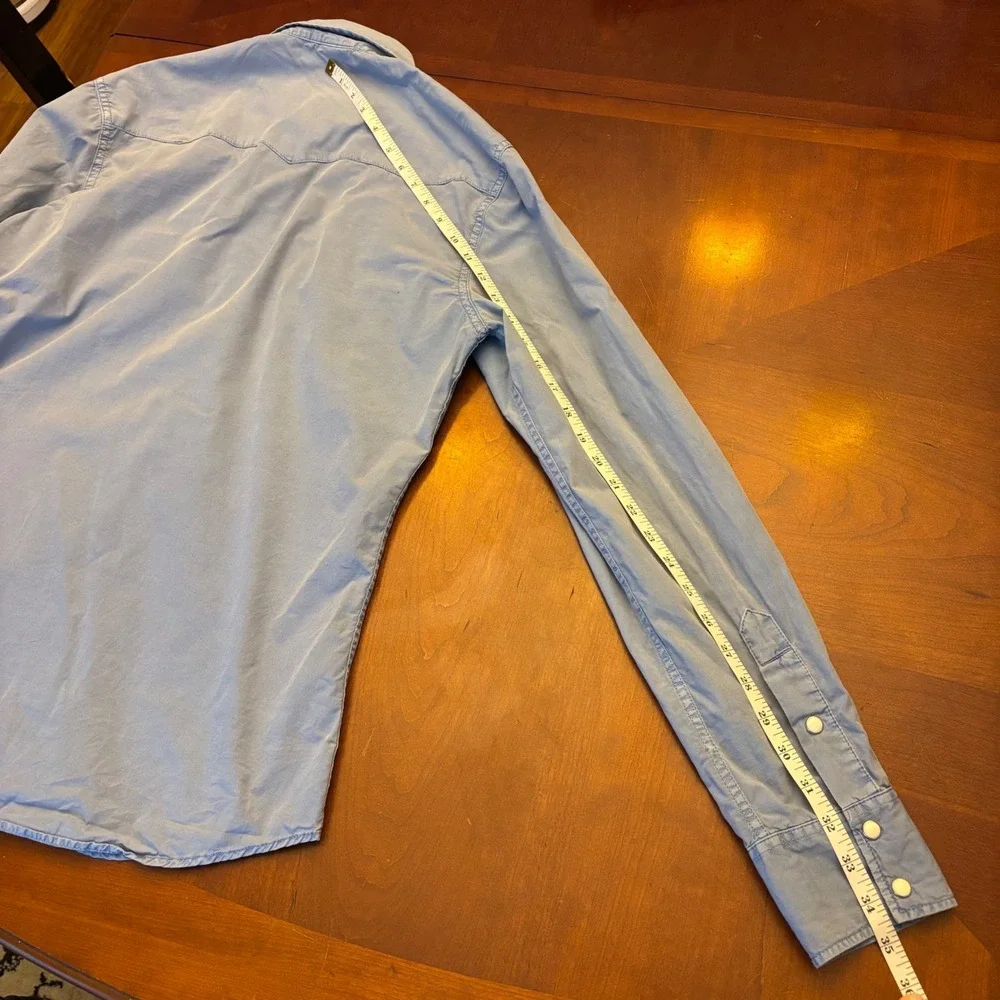 True Religion | Mens S | Western Pearl Snap Shirt Light Blue Cotton Long Sleeve